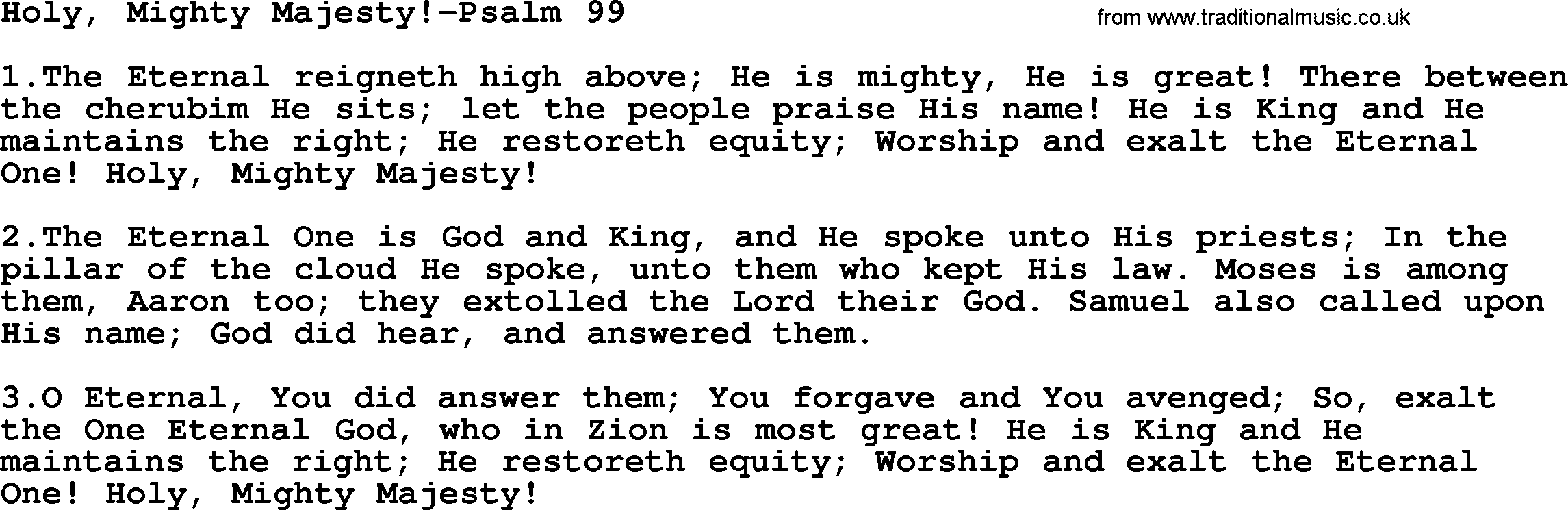Hymns from the Psalms, Hymn: Holy, Mighty Majesty!-Psalm 99, lyrics with PDF
