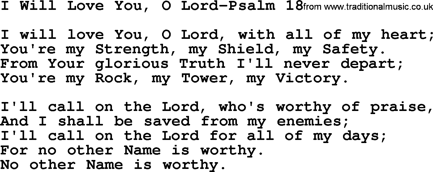 Hymns from the Psalms, Hymn: I Will Love You, O Lord-Psalm 18, lyrics with PDF
