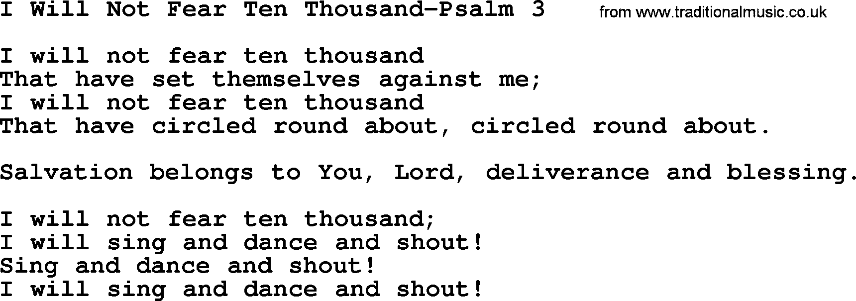 Hymns from the Psalms, Hymn: I Will Not Fear Ten Thousand-Psalm 3, lyrics with PDF