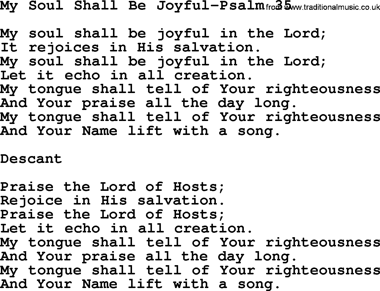 Hymns from the Psalms, Hymn: My Soul Shall Be Joyful-Psalm 35, lyrics with PDF