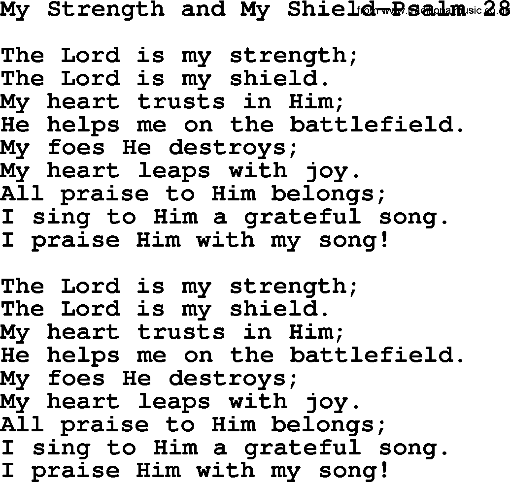 Hymns from the Psalms, Hymn: My Strength And My Shield-Psalm 28, lyrics with PDF
