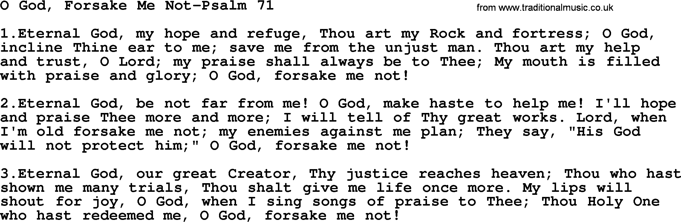 Hymns from the Psalms, Hymn: O God, Forsake Me Not-Psalm 71, lyrics with PDF