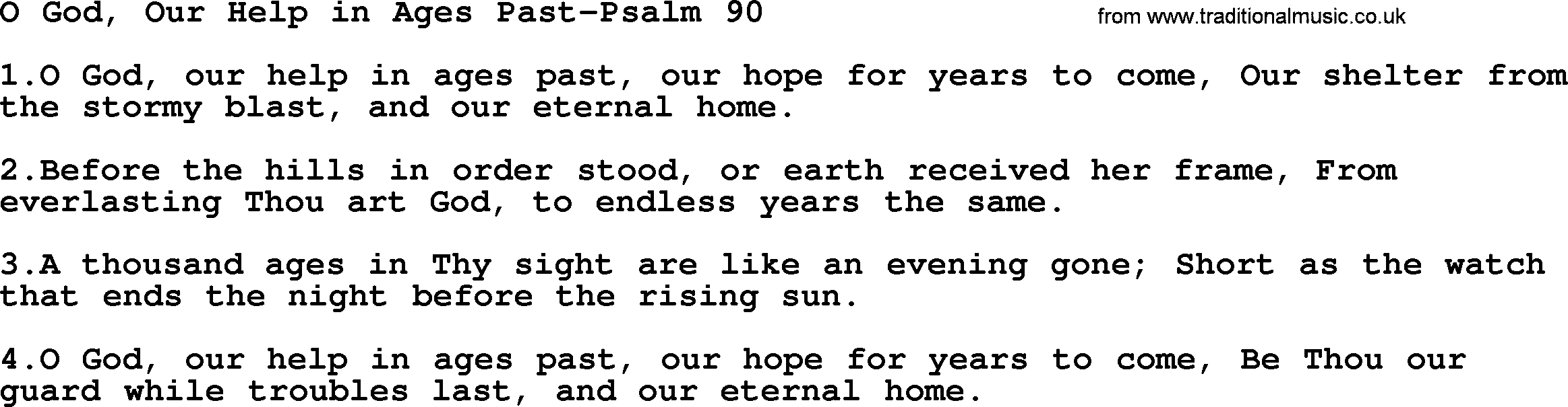 Hymns from the Psalms, Hymn: O God, Our Help In Ages Past-Psalm 90, lyrics with PDF