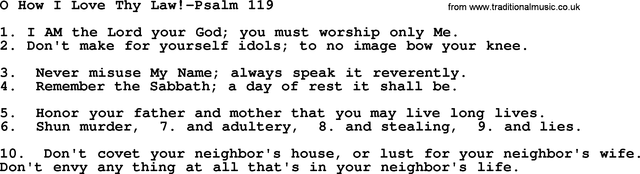 Hymns from the Psalms, Hymn: O How I Love Thy Law!-Psalm 119, lyrics with PDF