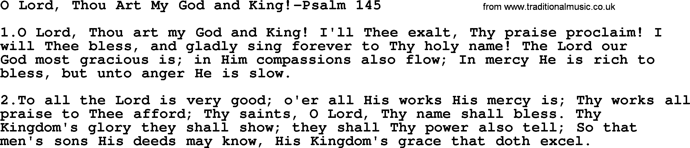 Hymns from the Psalms, Hymn: O Lord, Thou Art My God And King!-Psalm 145, lyrics with PDF