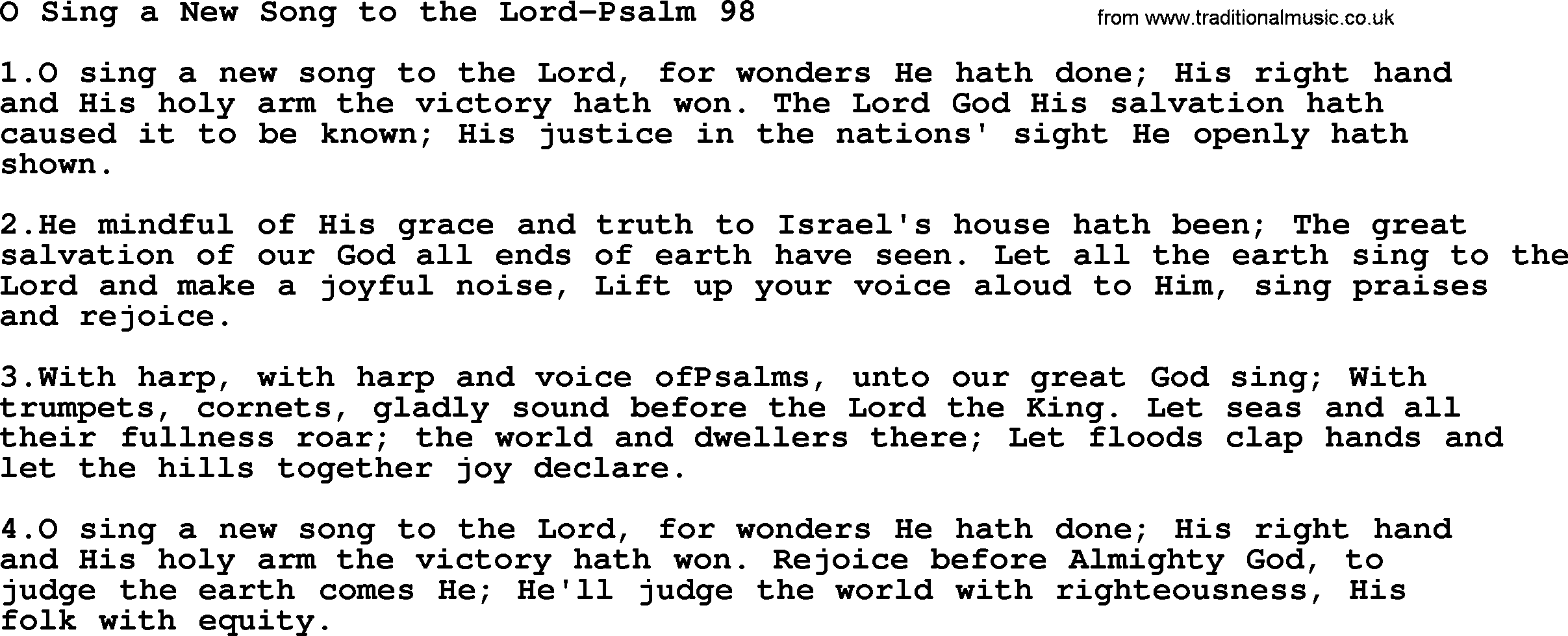 Hymns from the Psalms, Hymn: O Sing A New Song To The Lord-Psalm 98, lyrics with PDF