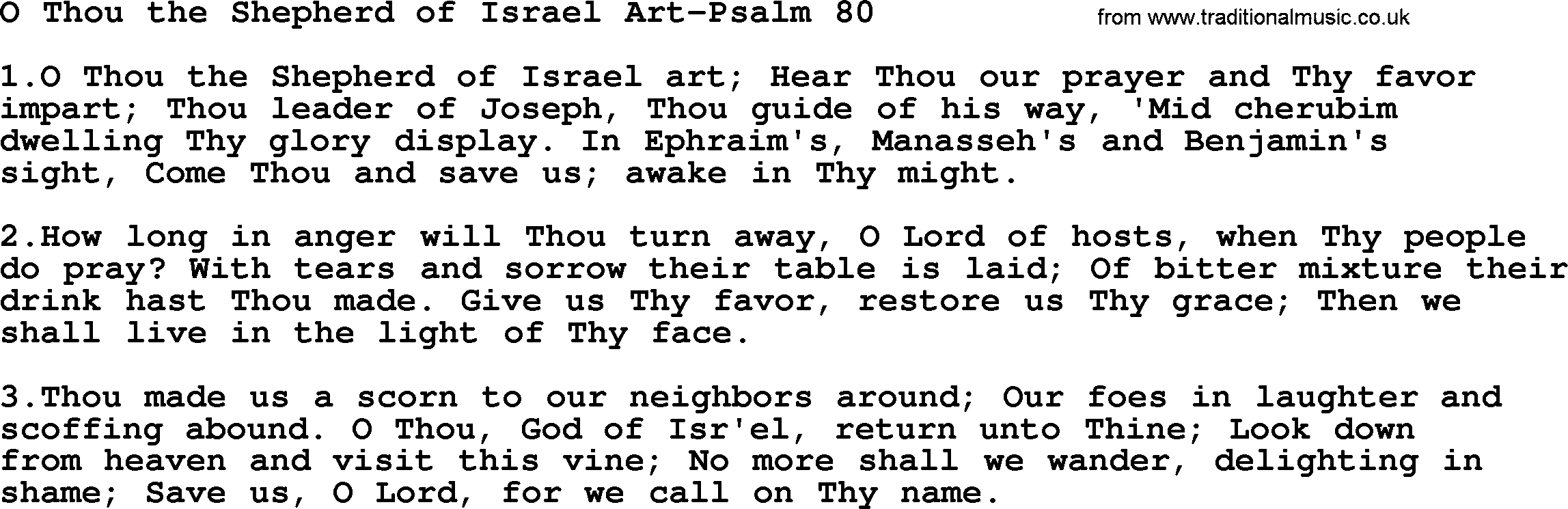 Hymns from the Psalms, Hymn: O Thou The Shepherd Of Israel Art-Psalm 80, lyrics with PDF