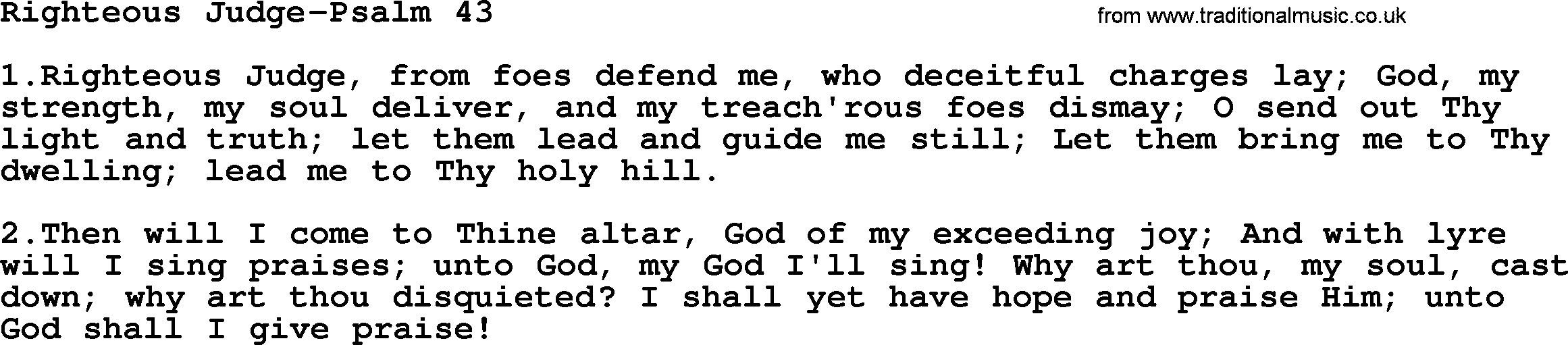 Hymns from the Psalms, Hymn: Righteous Judge-Psalm 43, lyrics with PDF