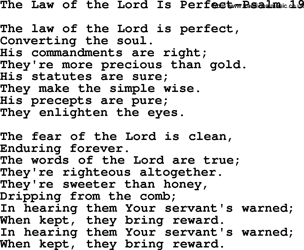 Hymns from the Psalms, Hymn: The Law Of The Lord Is Perfect-Psalm 19, lyrics with PDF