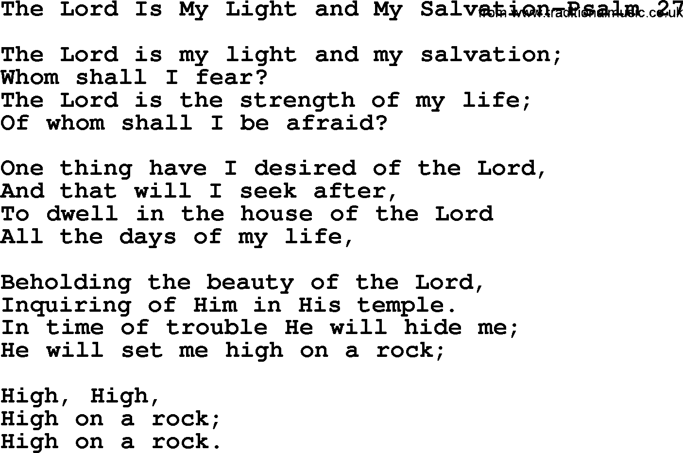 Hymns from the Psalms, Hymn: The Lord Is My Light And My Salvation-Psalm 27, lyrics with PDF