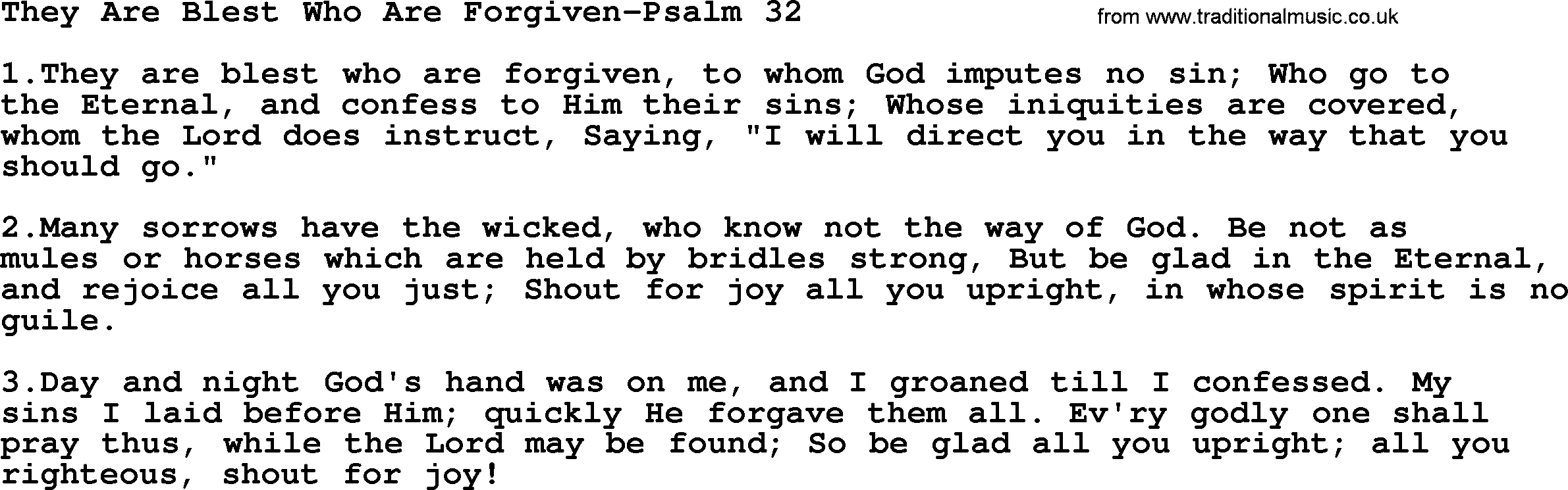 Hymns from the Psalms, Hymn: They Are Blest Who Are Forgiven-Psalm 32, lyrics with PDF