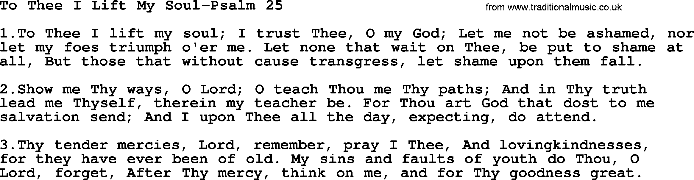 Hymns from the Psalms, Hymn: To Thee I Lift My Soul-Psalm 25, lyrics with PDF