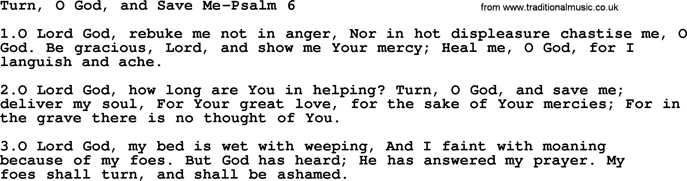 Hymns from the Psalms, Hymn: Turn, O God, And Save Me-Psalm 6, lyrics with PDF