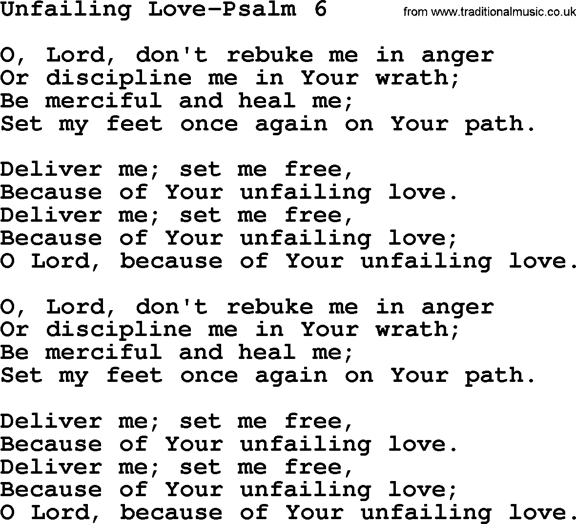 Hymns from the Psalms, Hymn: Unfailing Love-Psalm 6, lyrics with PDF