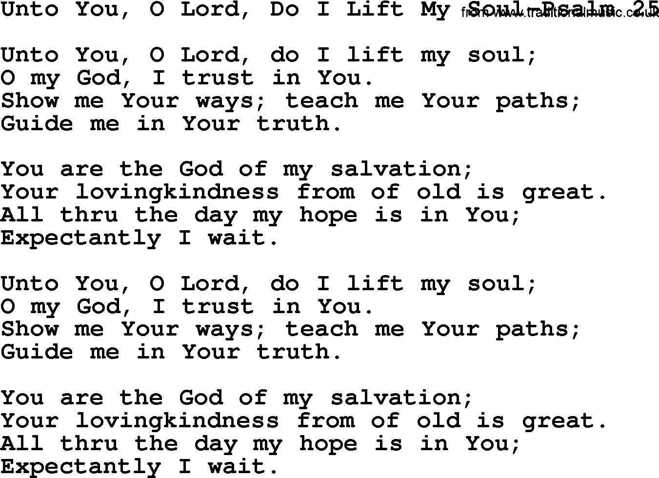 Hymns from the Psalms, Hymn: Unto You, O Lord, Do I Lift My Soul-Psalm 25, lyrics with PDF