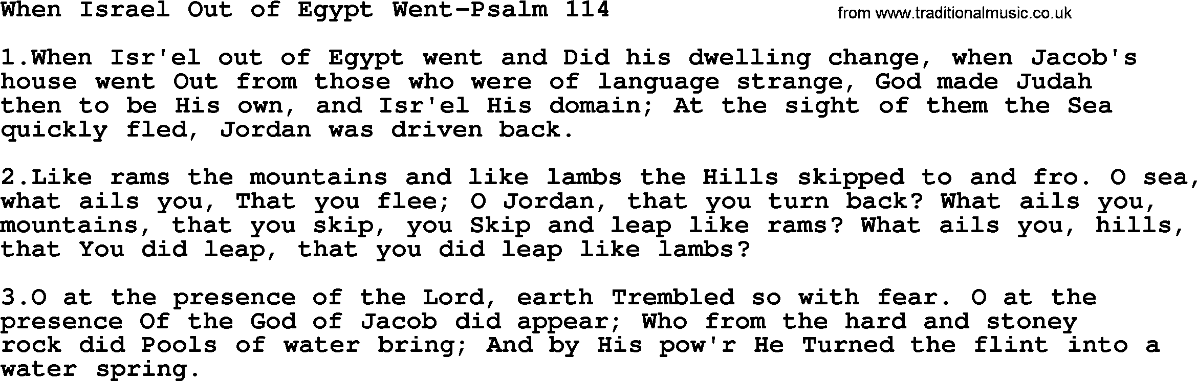 Hymns from the Psalms, Hymn: When Israel Out Of Egypt Went-Psalm 114, lyrics with PDF