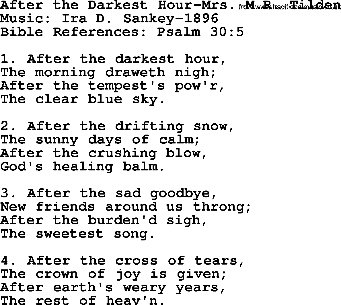 Ira Sankey hymn: After the Darkest Hour-Ira Sankey, lyrics