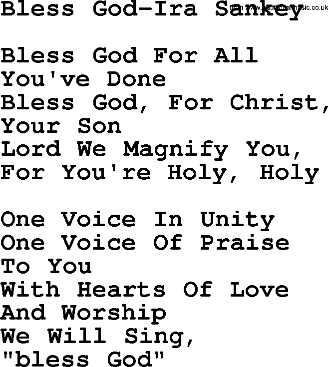 Ira Sankey hymn: Bless God-Ira Sankey, lyrics