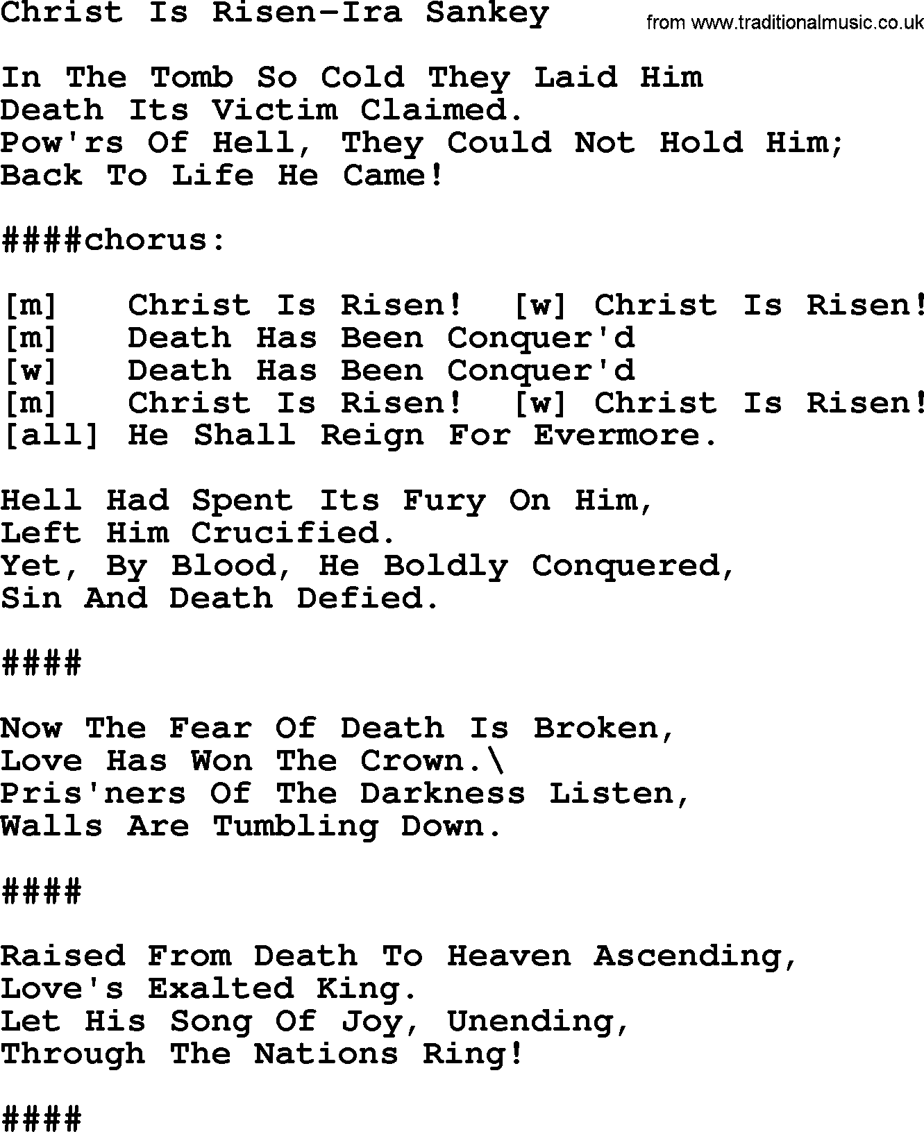 Ira Sankey hymn: Christ Is Risen-Ira Sankey, lyrics