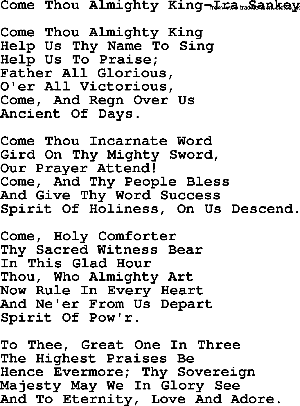 Ira Sankey hymn: Come Thou Almighty King-Ira Sankey, lyrics