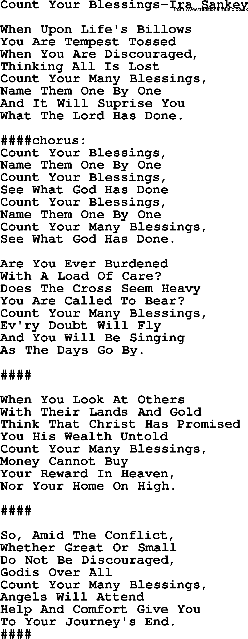 Ira Sankey hymn: Count Your Blessings-Ira Sankey, lyrics
