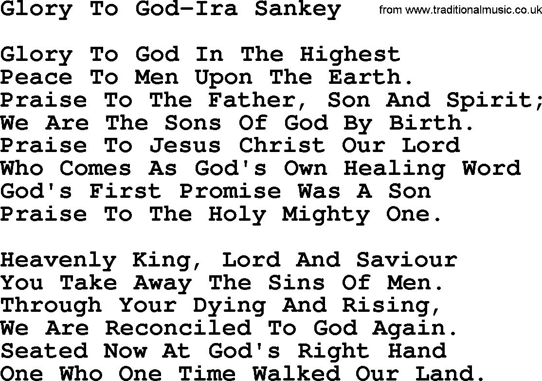 Ira Sankey hymn: Glory To God-Ira Sankey, lyrics