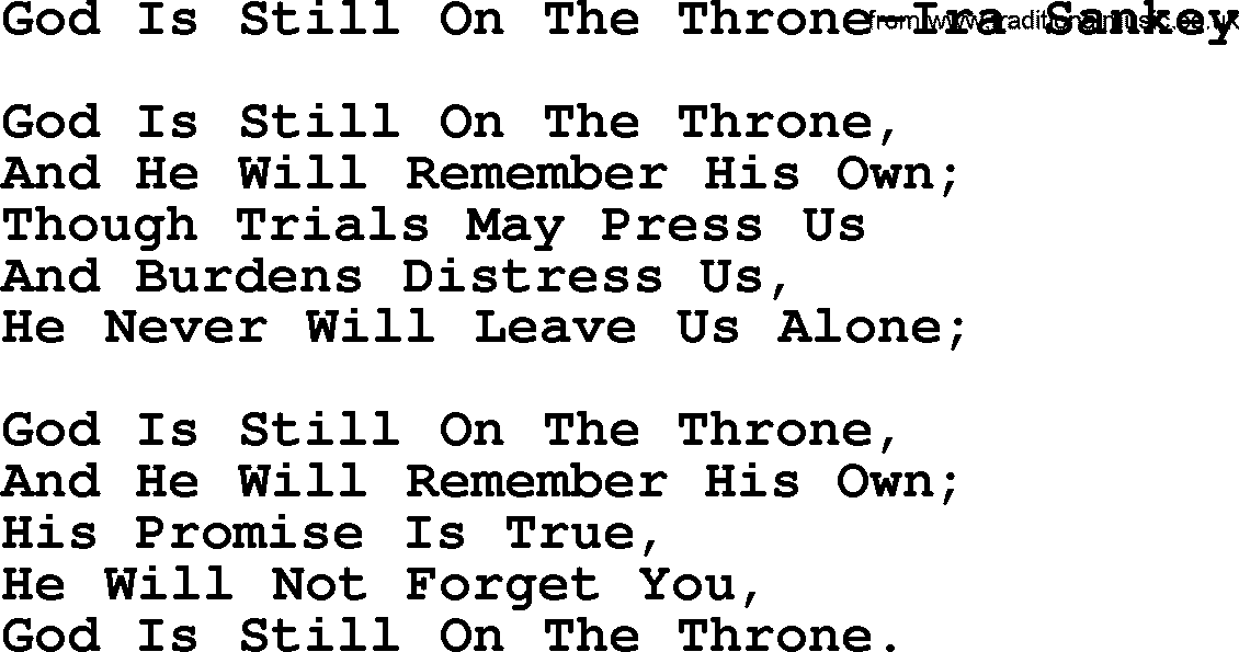 Ira Sankey hymn: God Is Still On The Throne-Ira Sankey, lyrics