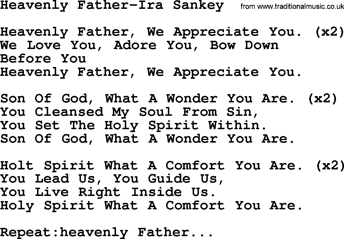 Ira Sankey hymn: Heavenly Father-Ira Sankey, lyrics