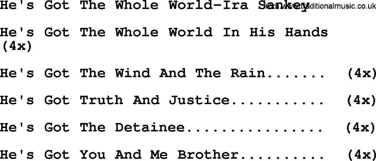 Ira Sankey hymn: He's Got The Whole World-Ira Sankey, lyrics