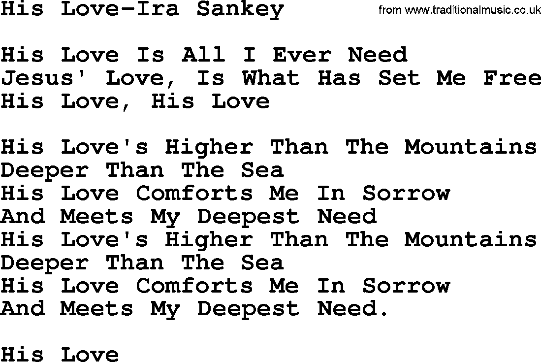 Ira Sankey hymn: His Love-Ira Sankey, lyrics
