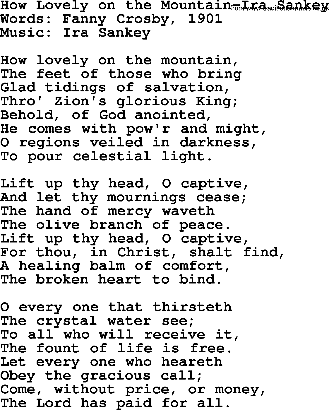 Ira Sankey hymn: How Lovely on the Mountain-Ira Sankey, lyrics