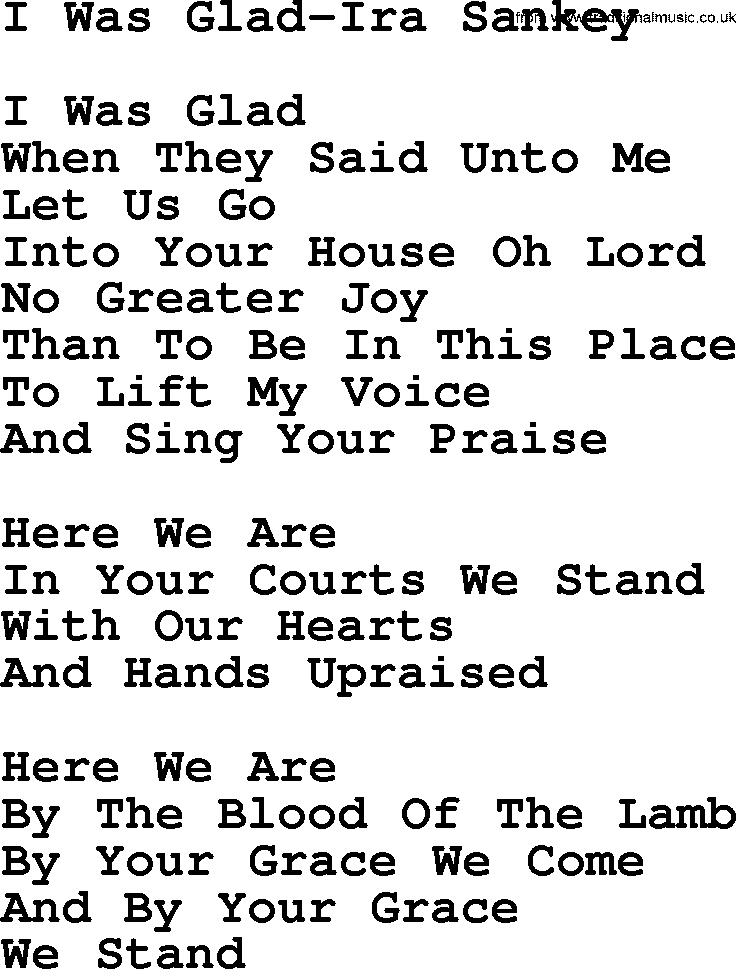 Ira Sankey hymn: I Was Glad-Ira Sankey, lyrics