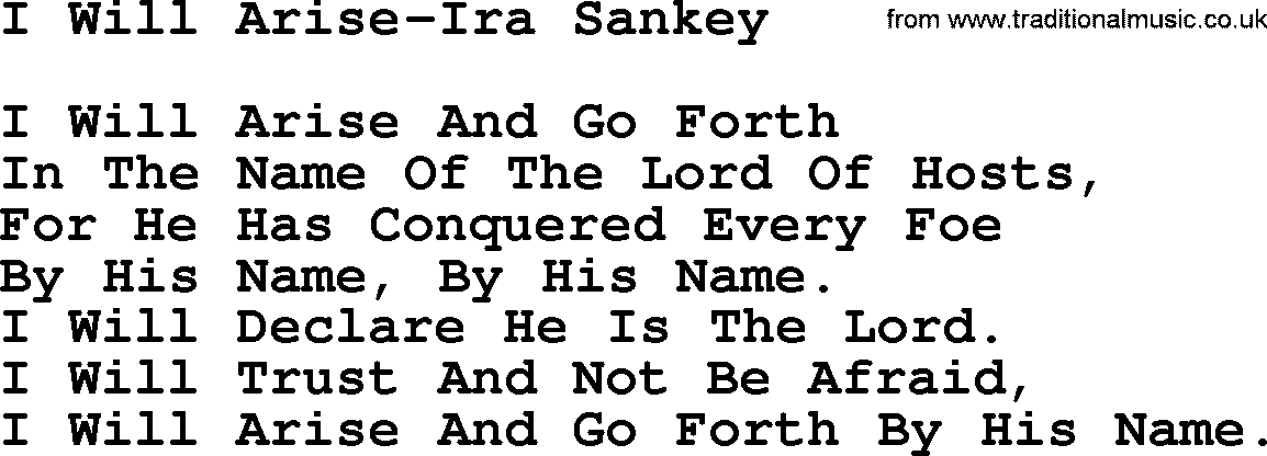 Ira Sankey hymn: I Will Arise-Ira Sankey, lyrics