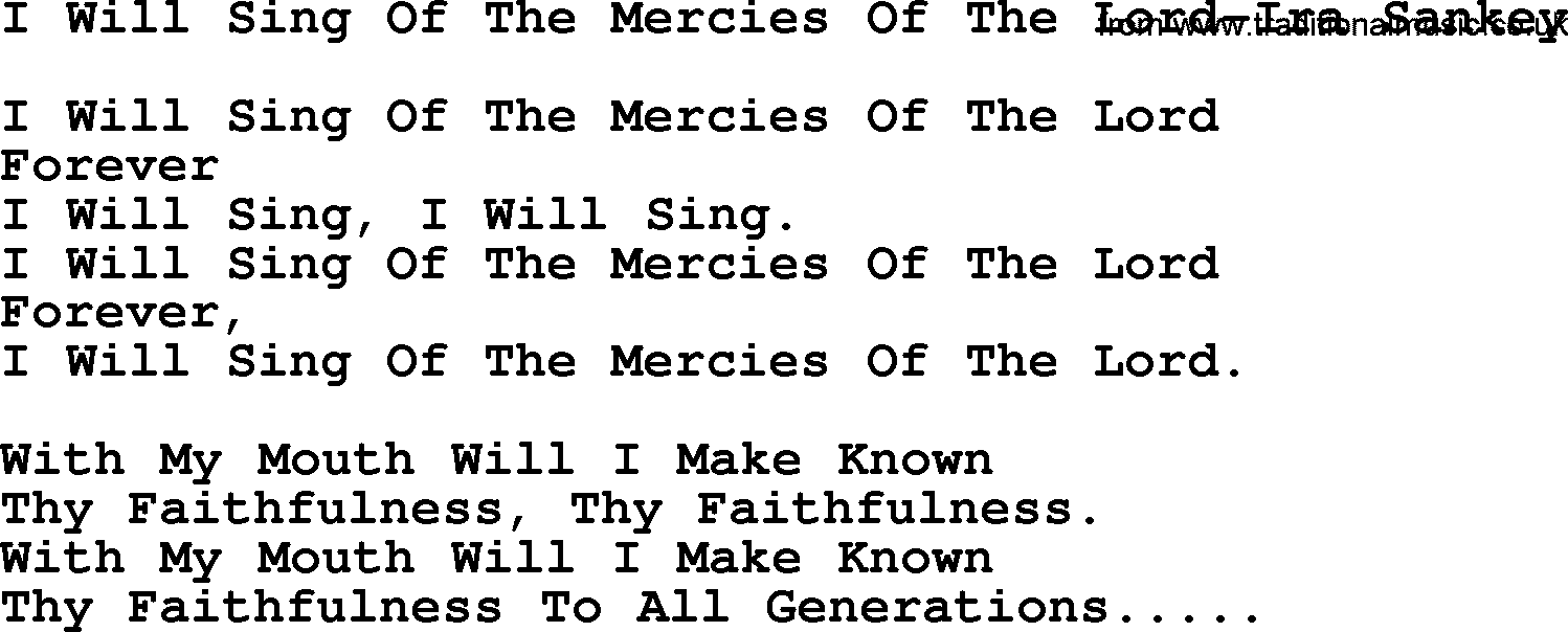 Ira Sankey hymn: I Will Sing Of The Mercies Of The Lord-Ira Sankey, lyrics