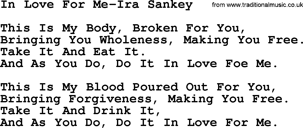 Ira Sankey hymn: In Love For Me-Ira Sankey, lyrics
