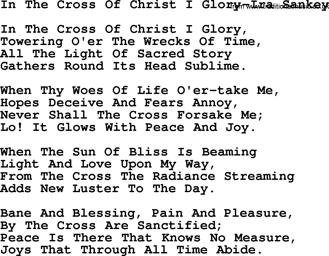 Ira Sankey hymn: In The Cross Of Christ I Glory-Ira Sankey, lyrics
