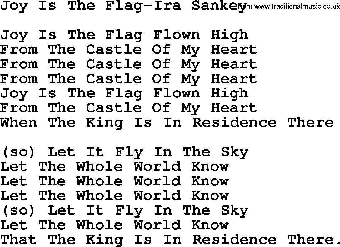 Ira Sankey hymn: Joy Is The Flag-Ira Sankey, lyrics