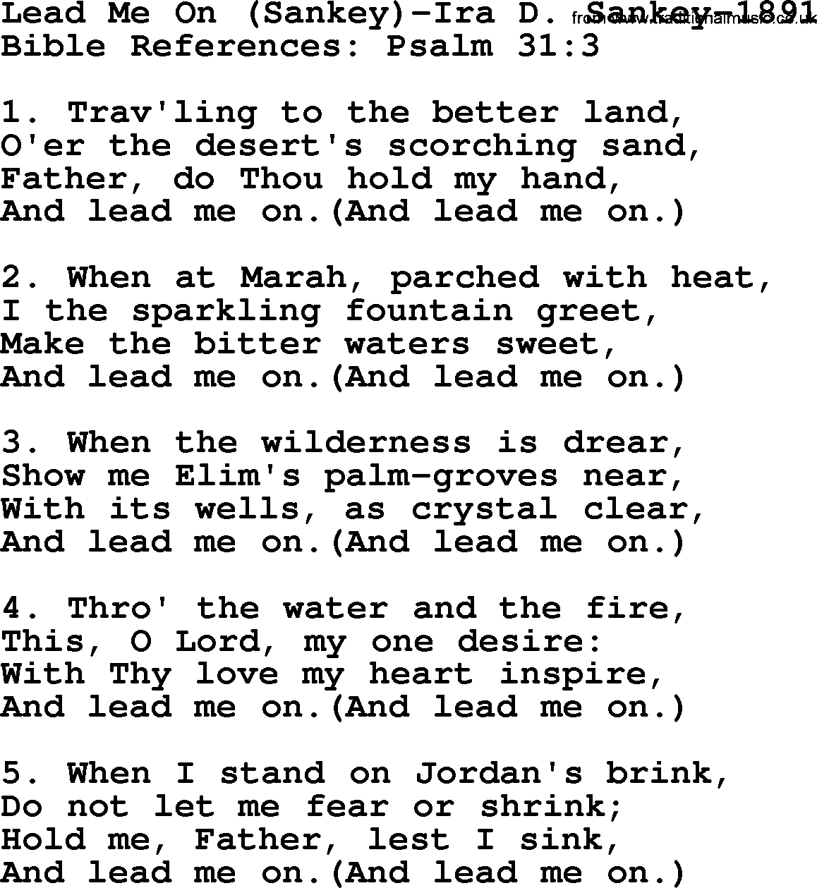 Ira Sankey hymn: Lead Me On-Ira Sankey, lyrics