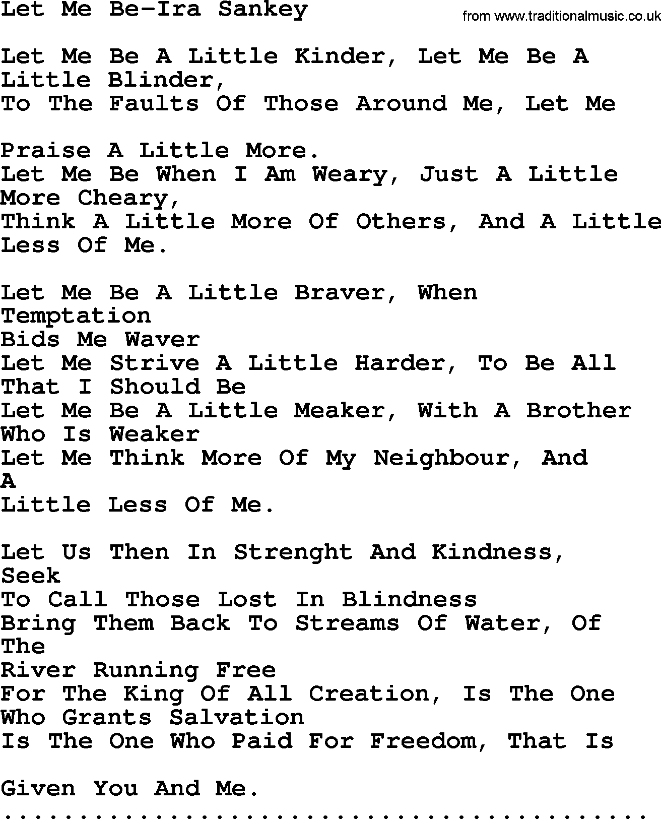 Ira Sankey hymn: Let Me Be-Ira Sankey, lyrics