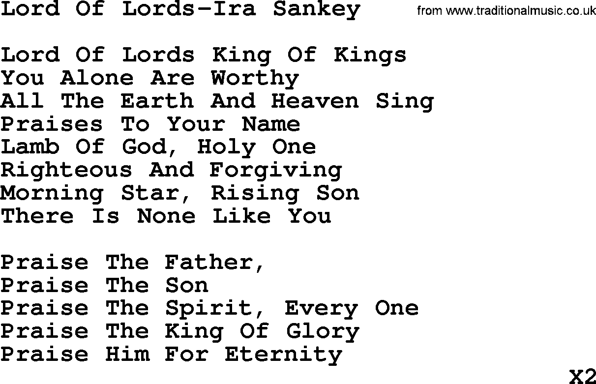 Ira Sankey hymn: Lord Of Lords-Ira Sankey, lyrics