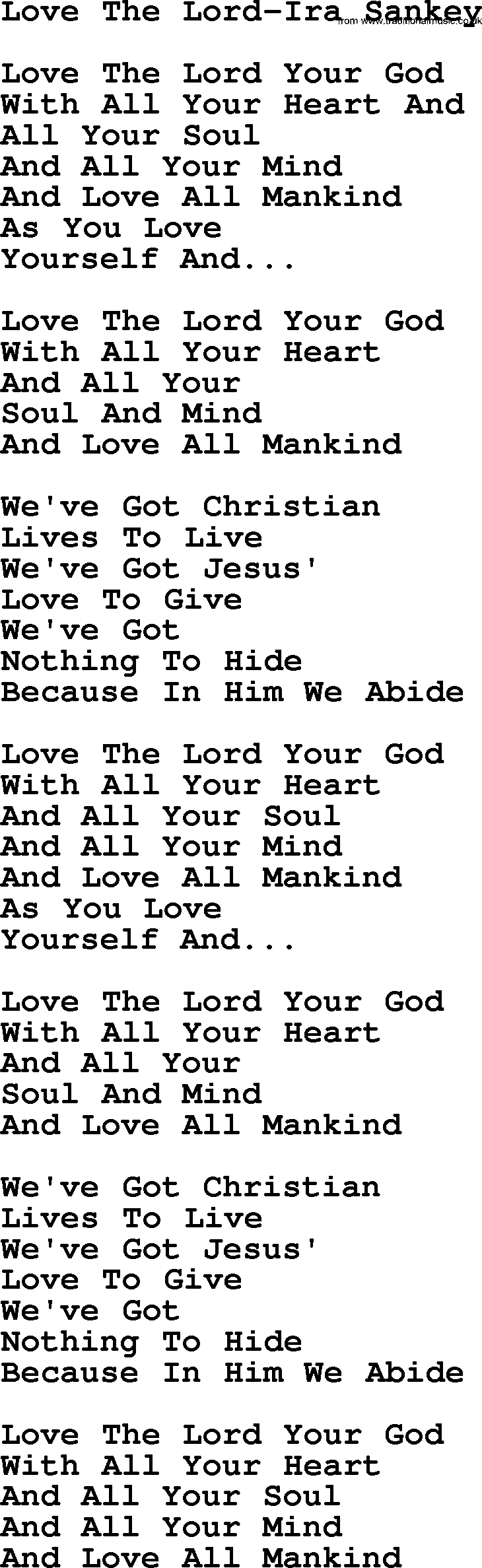 Ira Sankey hymn: Love The Lord-Ira Sankey, lyrics