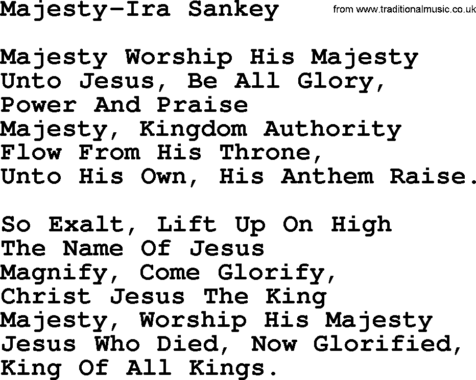 Ira Sankey hymn: Majesty-Ira Sankey, lyrics