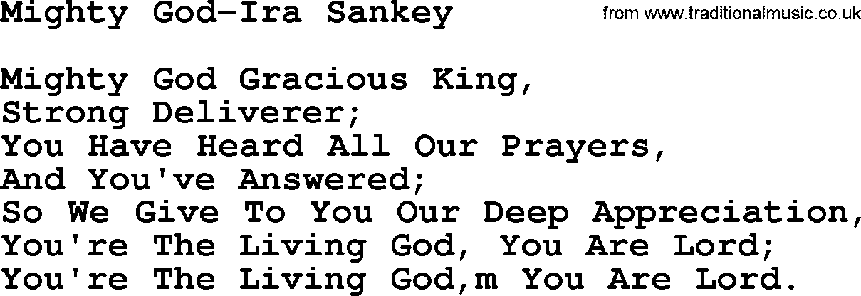 Ira Sankey hymn: Mighty God-Ira Sankey, lyrics