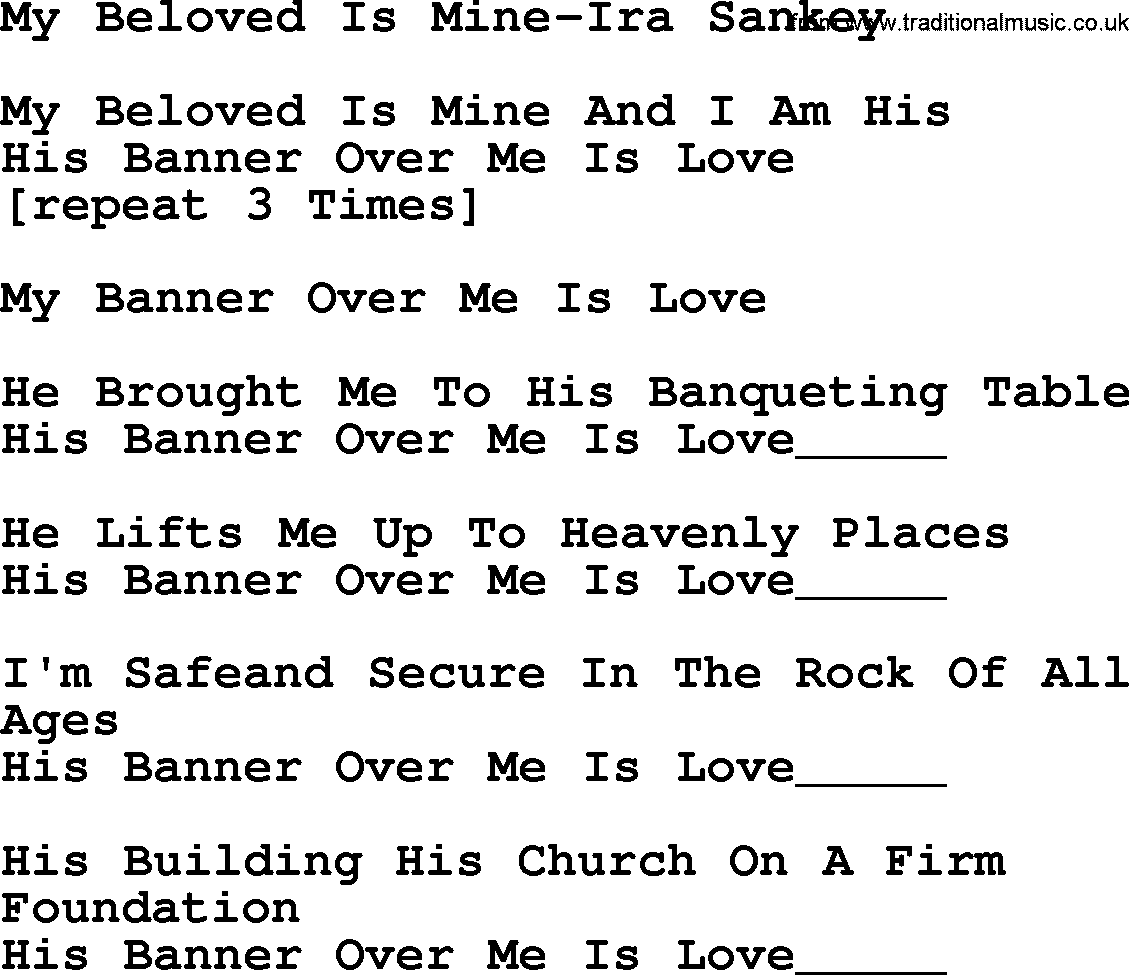 Ira Sankey hymn: My Beloved Is Mine-Ira Sankey, lyrics