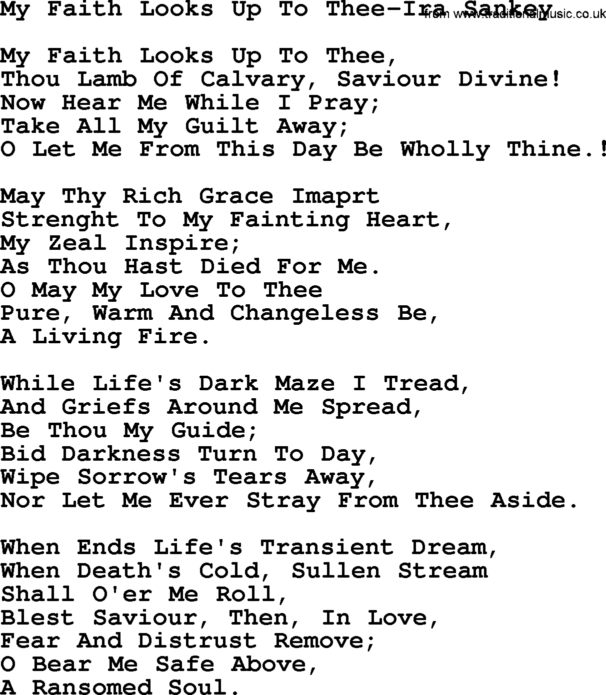 Ira Sankey hymn: My Faith Looks Up To Thee-Ira Sankey, lyrics