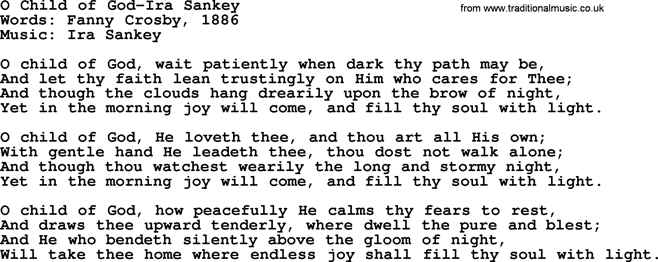 Ira Sankey hymn: O Child of God-Ira Sankey, lyrics