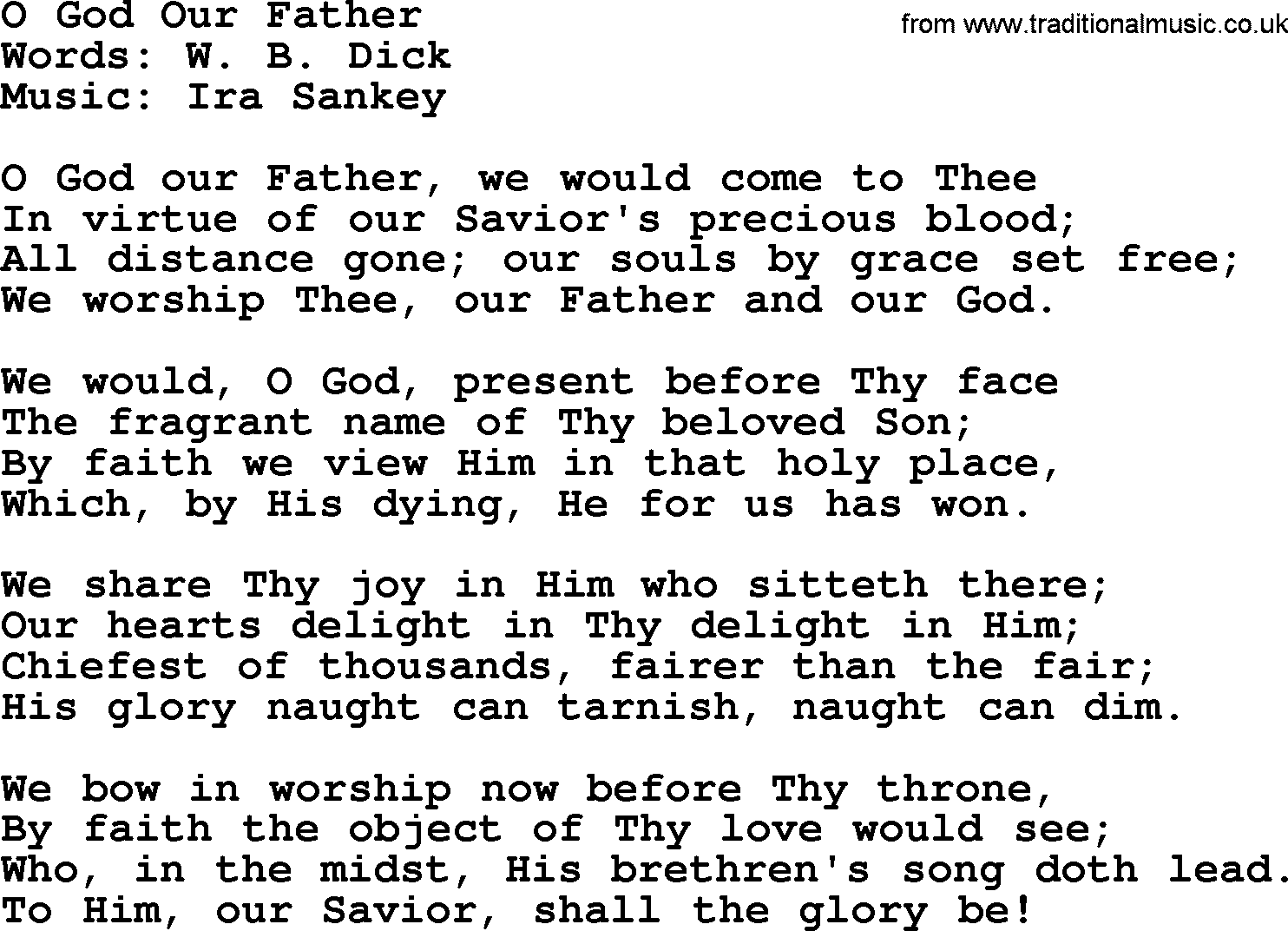 Ira Sankey hymn: O God Our Father-Ira Sankey, lyrics