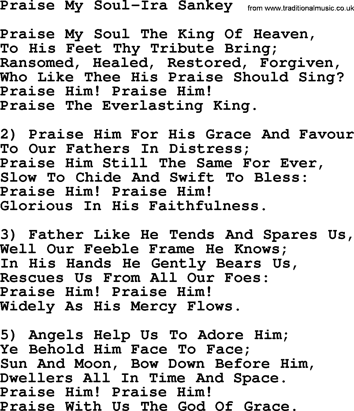 Ira Sankey hymn: Praise My Soul-Ira Sankey, lyrics