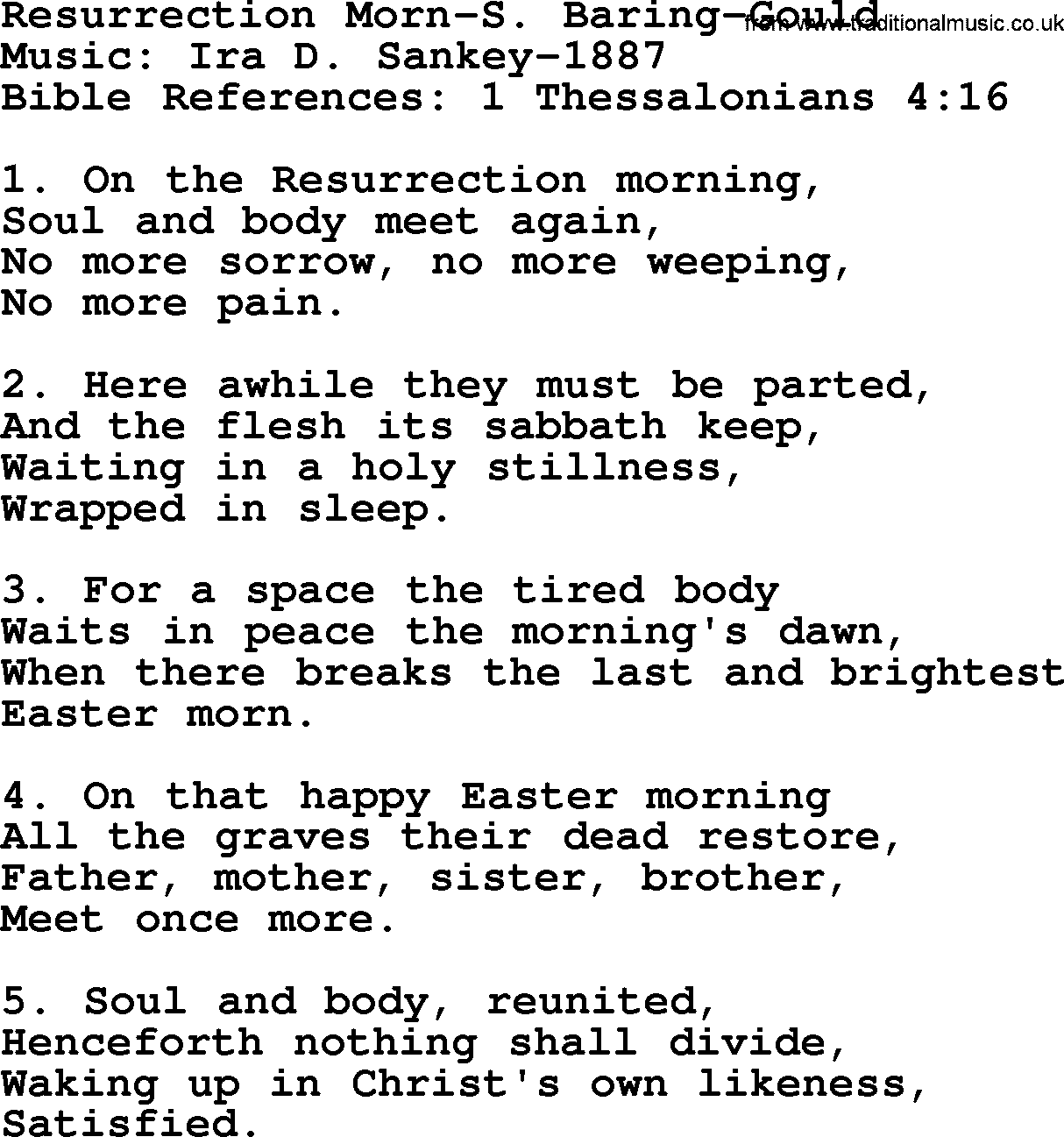 Ira Sankey hymn: Resurrection Morn-Ira Sankey, lyrics