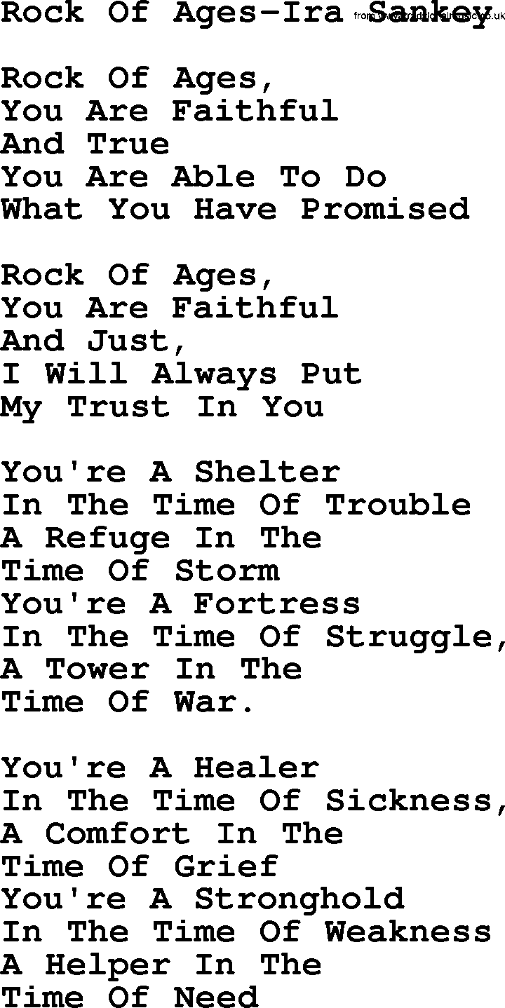 Ira Sankey hymn: Rock Of Ages-Ira Sankey, lyrics